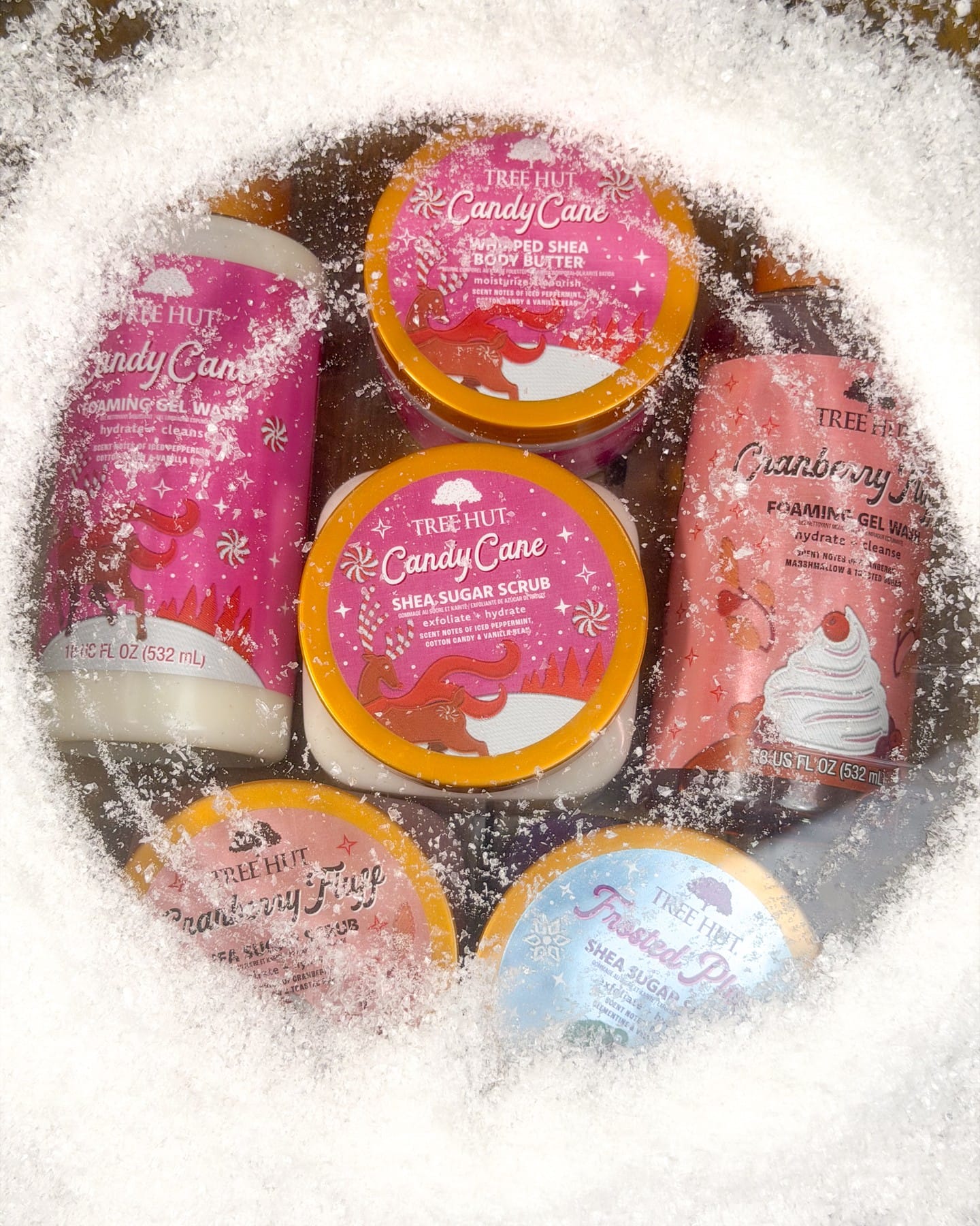 Tree Hut Fall 2026 product photo: candy pink, amber orange and cream white, plastic, bright light