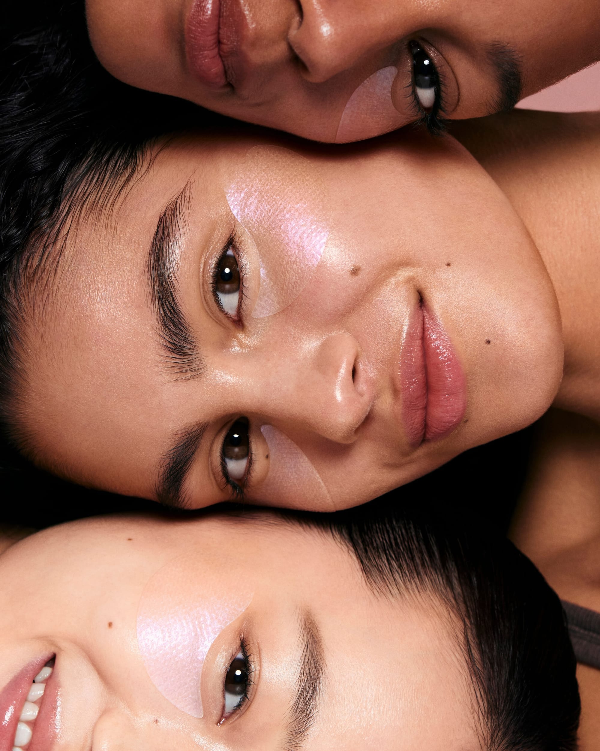 LANEIGE Bouncy & Firm patches product photo: clear gel, blush pink and pearl white, plastic, soft light, image 4 of 4