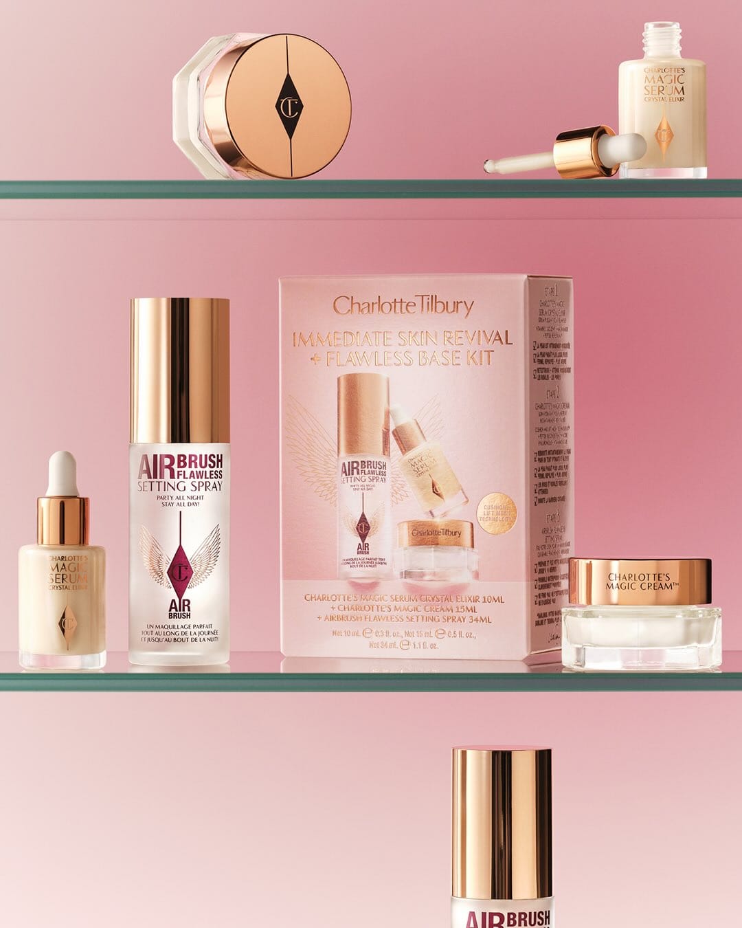 Charlotte Tilbury product photo: blush pink, rose gold, cream and nude, glass, soft light