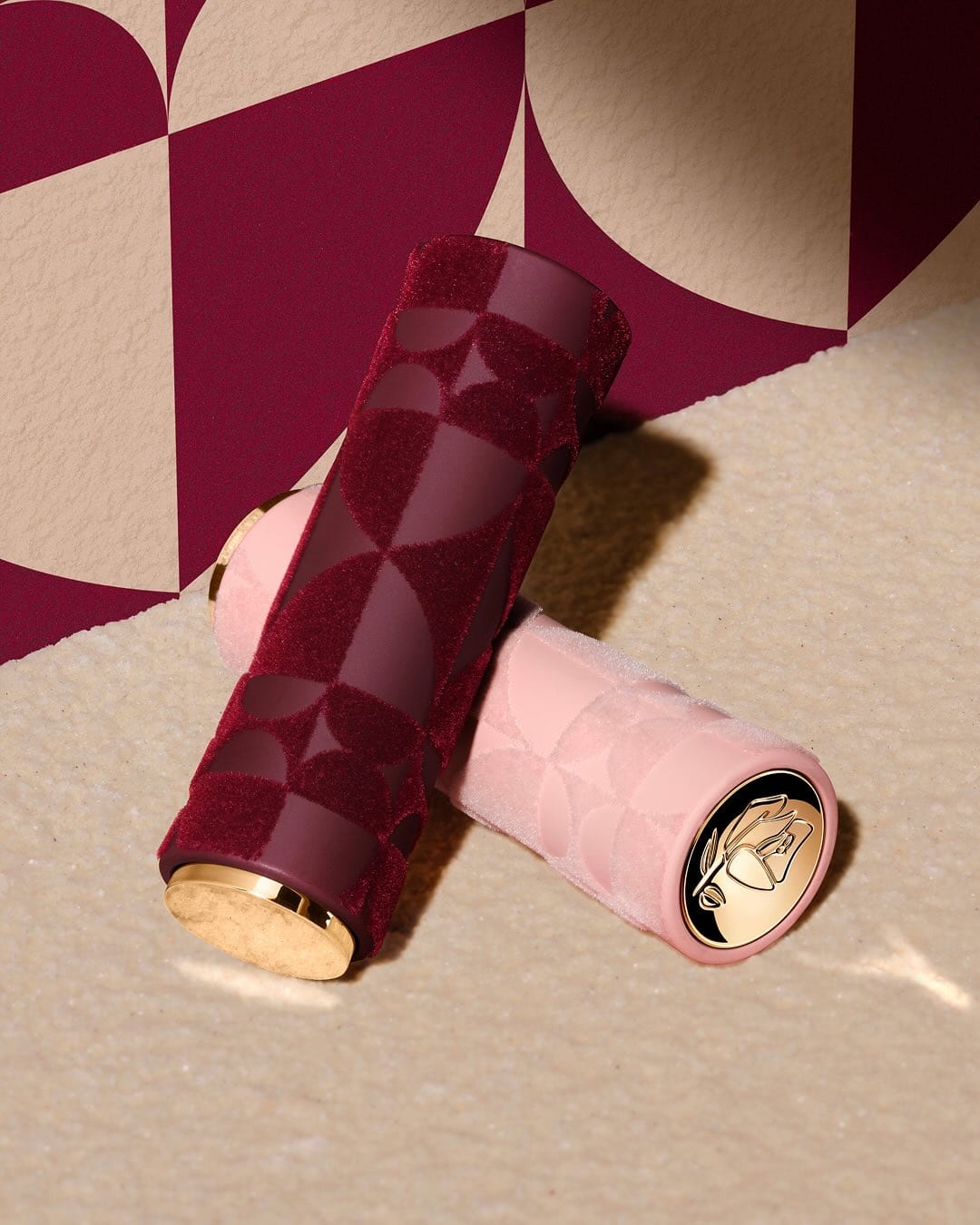 Lancôme L'Absolu Rouge Drama Matte product photo: burgundy velvet, blush pink and gold, fabric, studio light, image 5 of 5