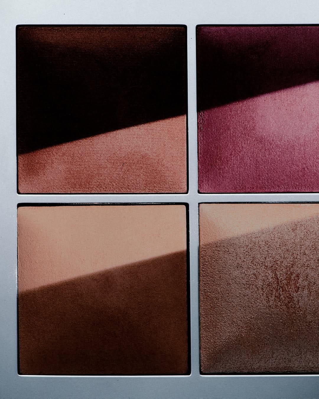 Mecca Cosmetica product photo: chrome silver, black, berry pink and rosewood, metal, studio light