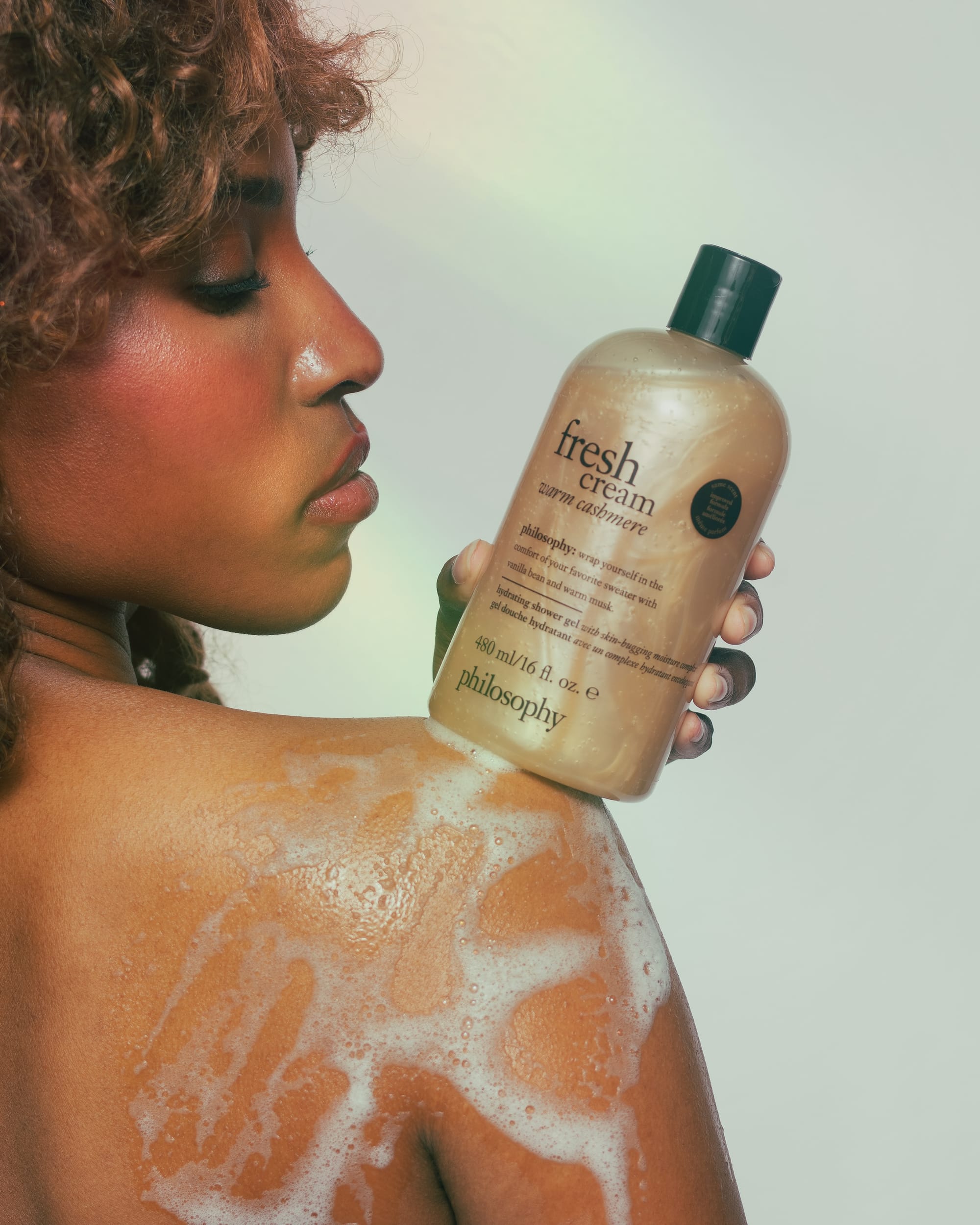 Philosophy shower gel product photo: brown, gold and beige