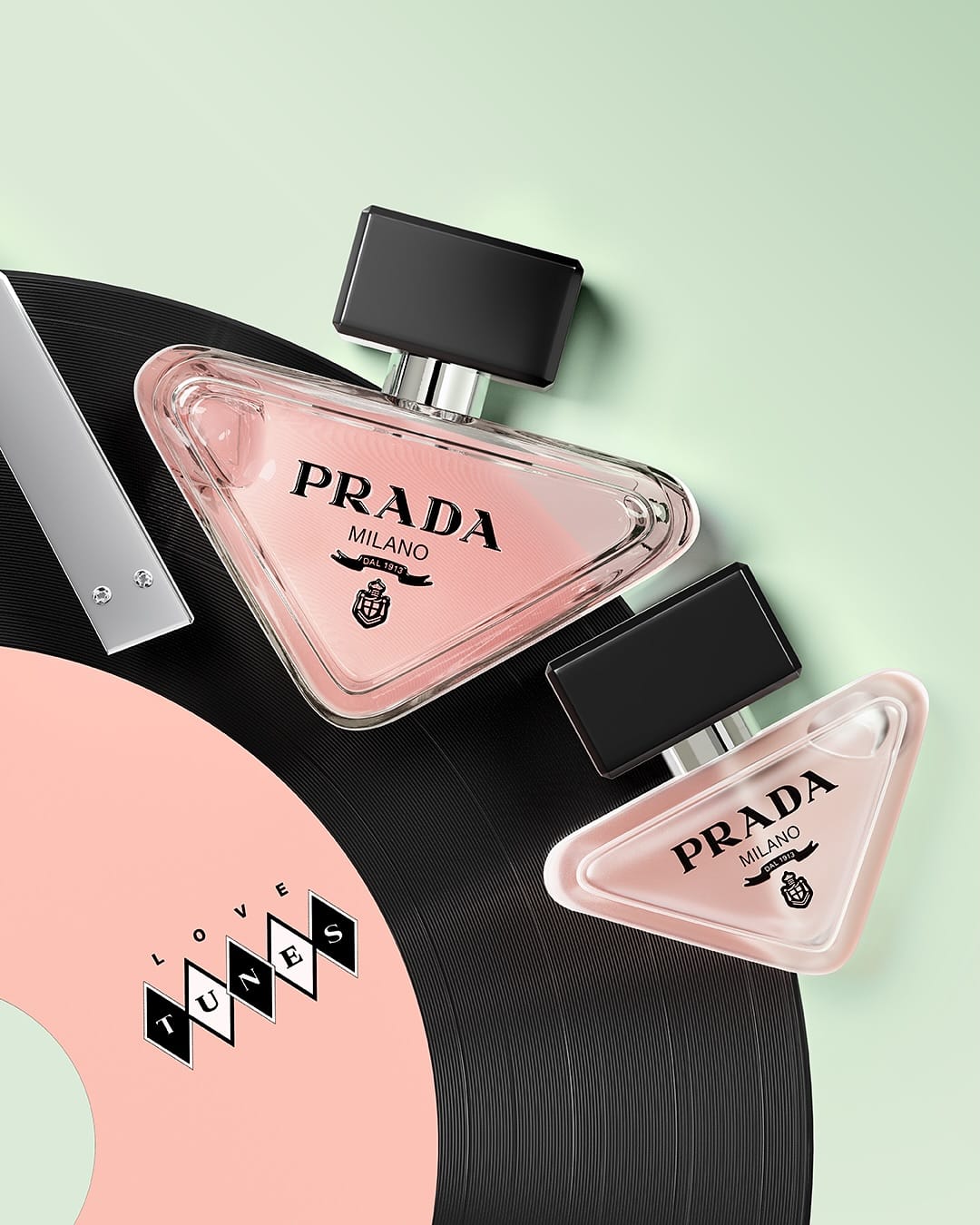 Prada Paradoxe product photo: peach pink, black and clear glass, glass, soft light, image 2 of 2